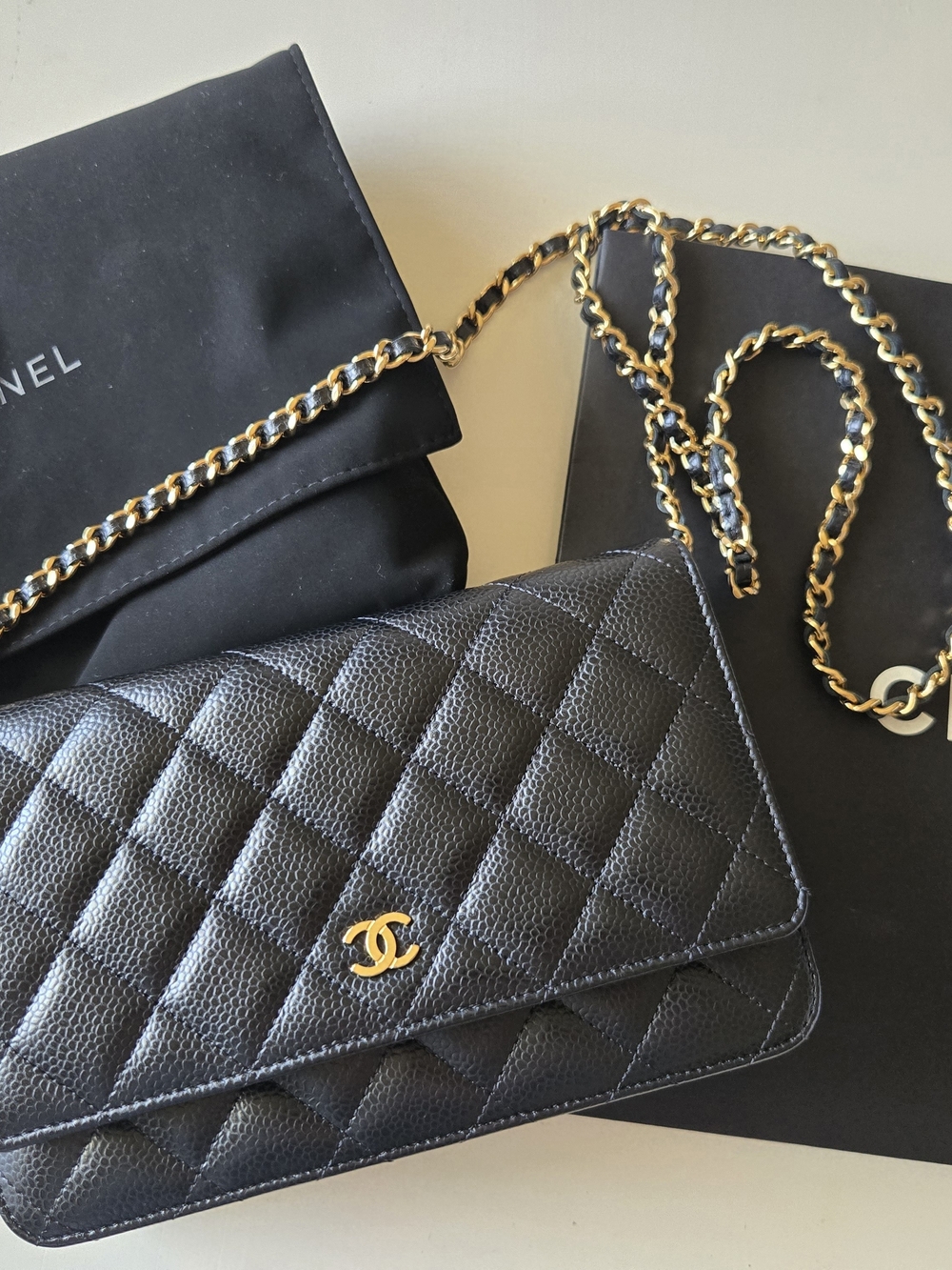 Chanel Black Quilted Leather Wallet-on-Chain with Gold Hardware